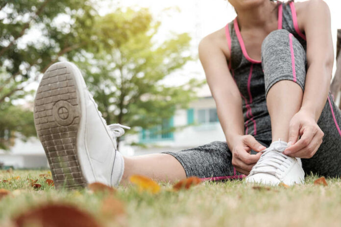 Sport,Excercise,Running,Practice,Outdoor,Concept.,Woman,Tight,Her,Sneaker