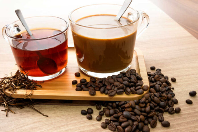 Hot,Tea,And,Coffee,With,Tea,Leaves,And,Coffee,Beans